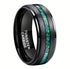 Men's 8mm Tungsten Beveled Edges Black Emerald Opal Siderite Wedding Band